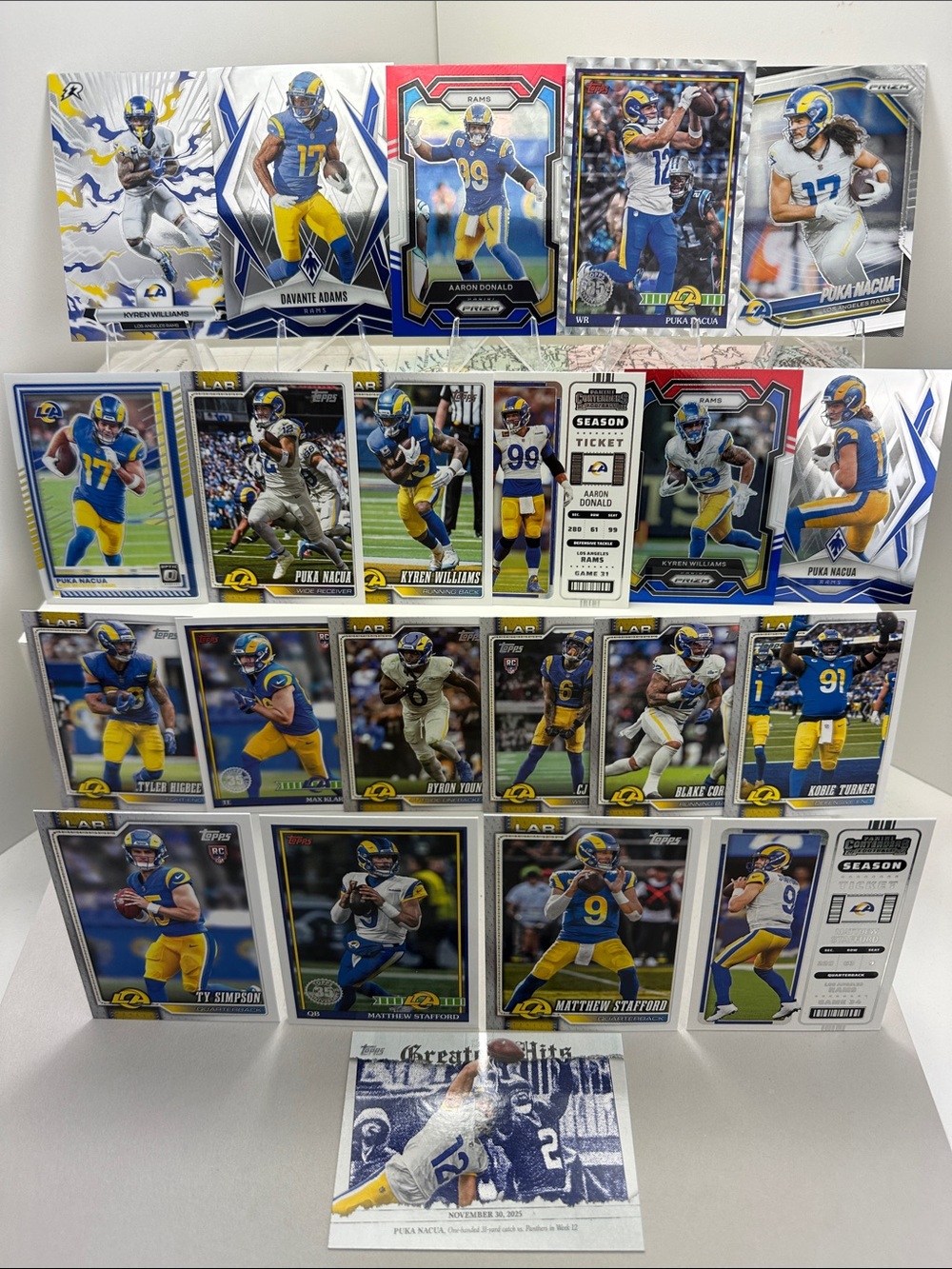 Aaron Donald/Puka Nacua/Matt Stafford Rams lot of 22 + Adams & Ty Simpson Rookie